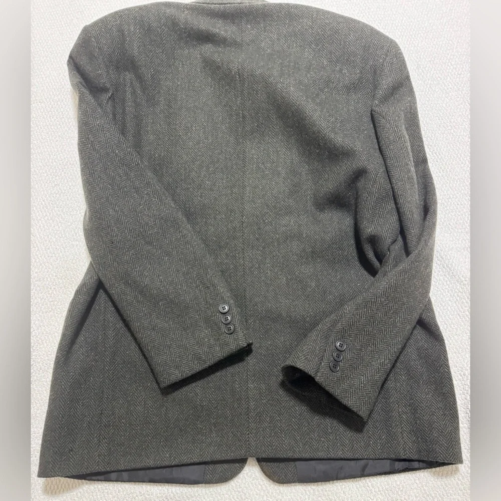 Oleg Cassini Men’s 42R Dark Green Herringbone Sport Coat Wool Tweed Blazer